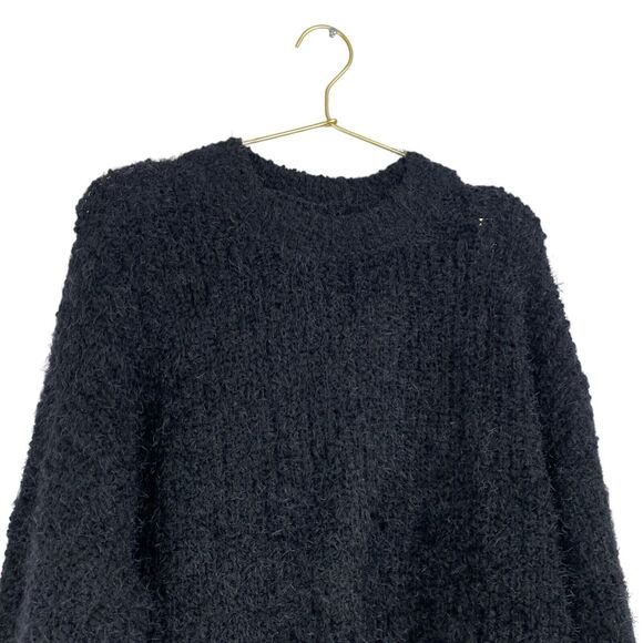 SO Black Eyelash Fuzzy Lux Crewneck Pullover Drop Shoulder Sweater Size : L 490 - Picture 3 of 8